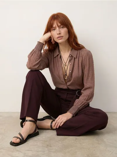 Wide leg pantalone s kaišem od tech-poly materijala