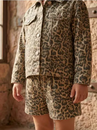 Paperbag džins šortse sa leopard printom