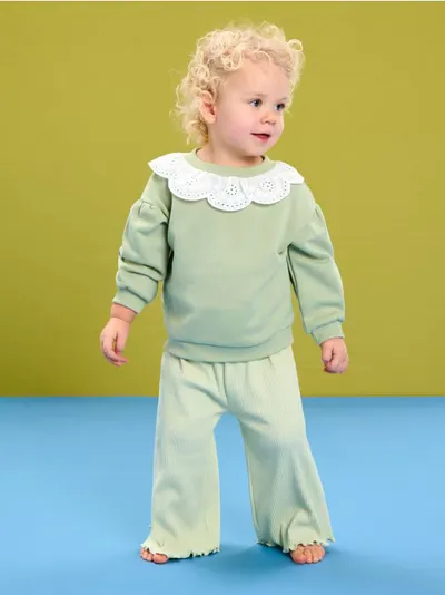 Rebraste wide leg hlače