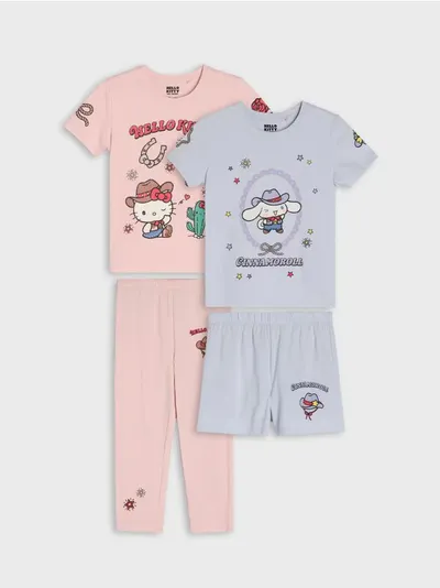 Set pamučnih dvodelnih pidžama 2 kom Hello Kitty i Cinnamoroll
