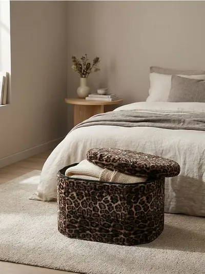 Tabure s leopard uzorkom i funkcijom za odlaganje