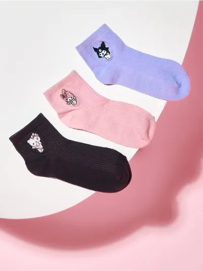 Rebraste čarape s vezom 3 pack Hello Kitty and Friends