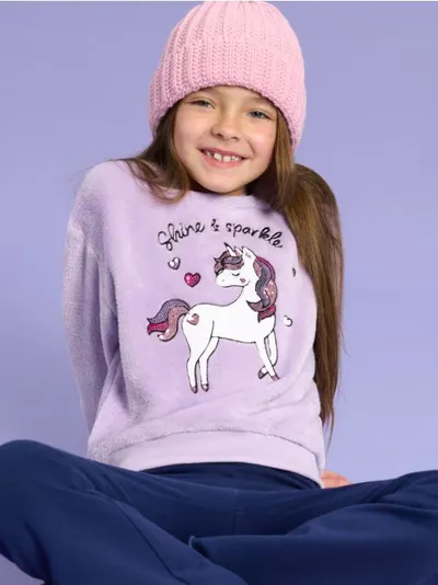 Plišana crewneck dukserica s motivom jednoroga od šljokica