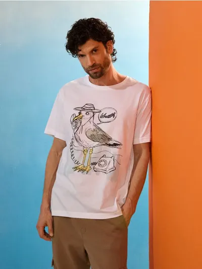 Pamučna majica sa printom ptice