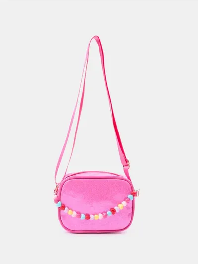 Crossbody torba sa šljokicama i ukrasnim lančićem