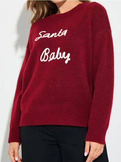 Praznični džemper sa natpisom „Santa Baby“ s mešavinom vune