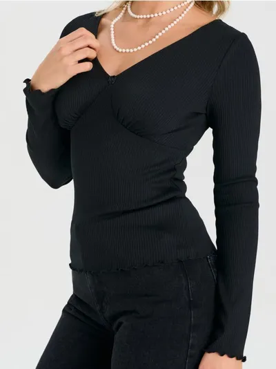 Rebrasta bluza s dugim rukavima