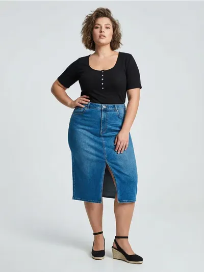 Teksas midi suknja sa prorezom plus size
