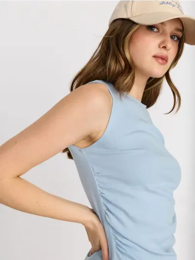 Pamučna bluza bez rukava sa dekorativnim naborima