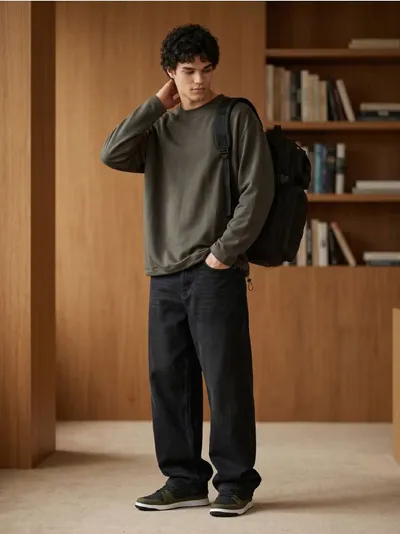 Pamučna majica comfort fit dugih rukava sa stoperom