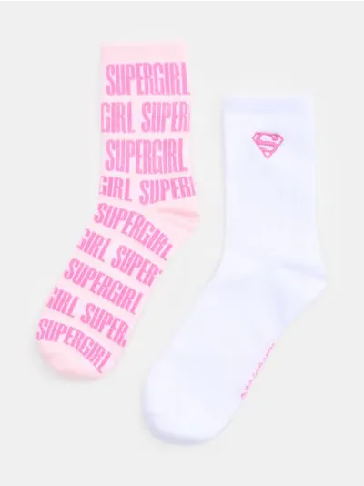 Rebraste pamučne čarape 2 kom Super Girl