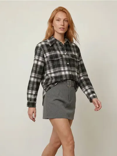 Karirana jakna u flanelskom stilu s dodatkom vune i viskoze