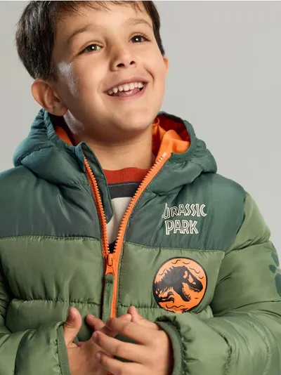 Kviltana puffer jakna sa kapuljačom Jurrasic Park