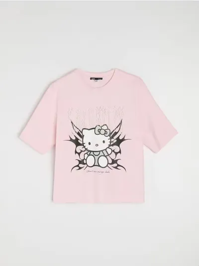 Bombažna majica z potiskom in bleščicami Hello Kitty