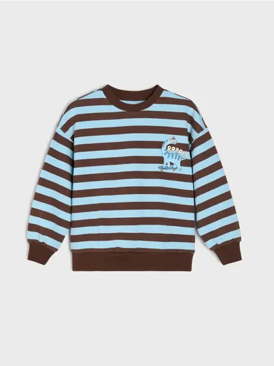 Prugasti crewneck duks s motivom dinosaurusa