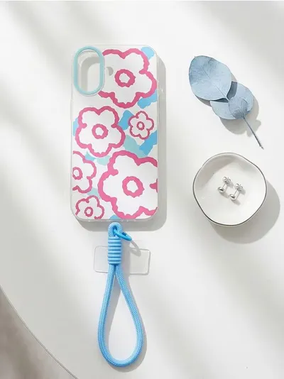 Maska za iPhone 13/14/15/16/17 s cvjetnim motivom i držačem