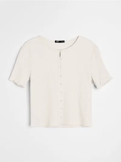 Rebrasta bluza sa bisernim dugmadima od viskoze