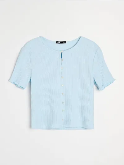 Rebrasta bluza sa bisernim dugmadima od viskoze