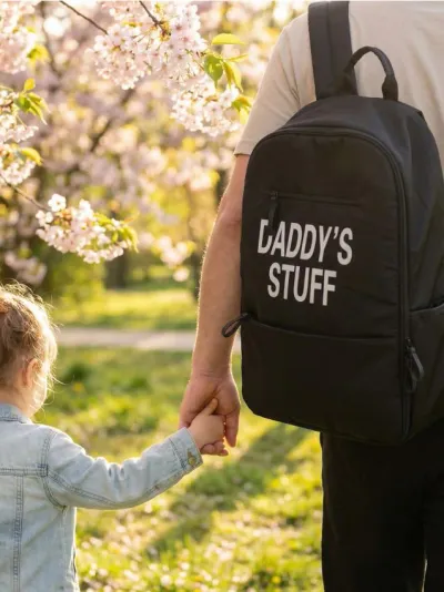 Ruksak s podlogom za presvlačenje i natpisom Daddy’s stuff