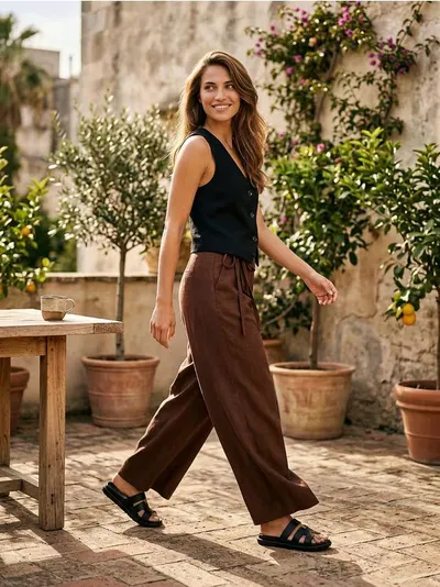 Široke pantalone s mješavinom lana
