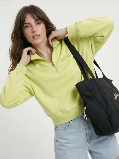 Half-zip dukserica sa vezenim natpisom sa pamukom