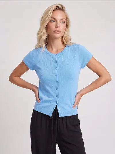 Raspremljiva pletena bluza sa kratkim rukavima