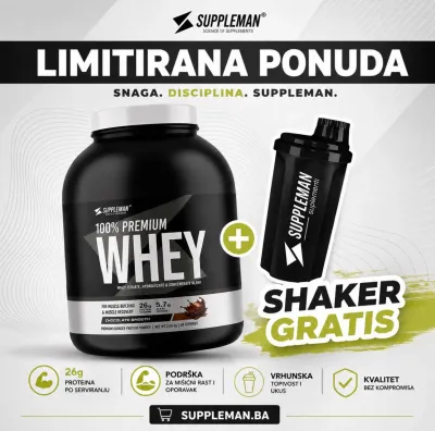 SUPPLEMAN 100% PREMIUM WHEY PROTEIN 2.06 kg + GRATIS SHAKER 700ml BLACK | Suplementi - Bosna i Hercegovina