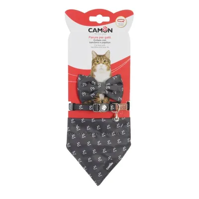 DG073 Mačji set – mačja ogrlica s maramicom i leptir mašnom – Crni