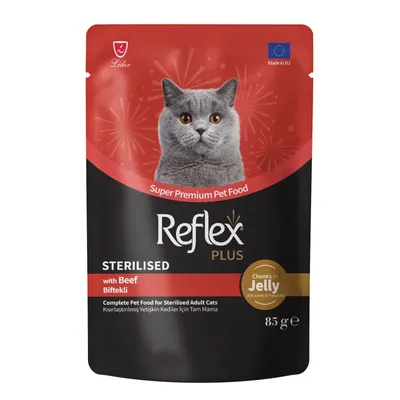 Reflex Plus komadići u želeu govedina hrana za sterilizirane mačke 85 g