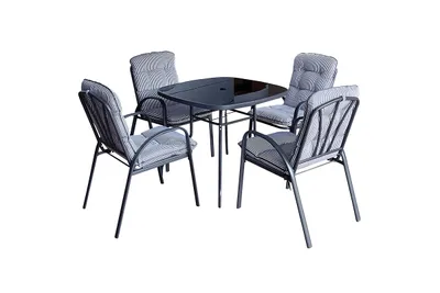 Baštenski set Veneto sto+4stolice sa jastucima crno/sivi