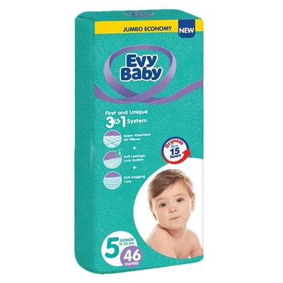 Evy baby pelene jumbo 5 junior 12-25kg 46kom 3 u 1
