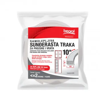 Samoljepljiva sunđer traka za prozore i vrata 12mm x 6mm x 10m