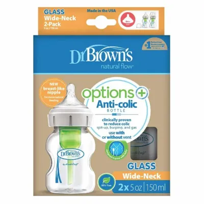 DR BROWNS STAKLENA WIDE NECK OPTIONS + FLASICA 150ML 2UPAK