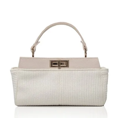 My Lovely Bag Elite / pletivo sitno bijelo t. + teks. s. bež d. / zlato