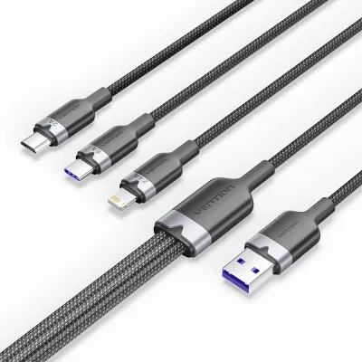 Kabal USB-A na USB-C Lightning Micro 3u1 120W VENTION 1.5 crni
