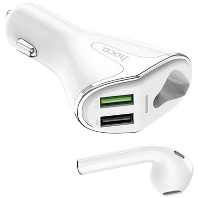 Auto punjač 2XUSB-A sa bežičnom slušalicom HOCO E27
