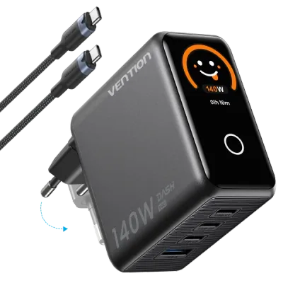 Punjač 3xUSB-C 1xUSB-A 140W sa USB-C kablom 1m VENTION crni