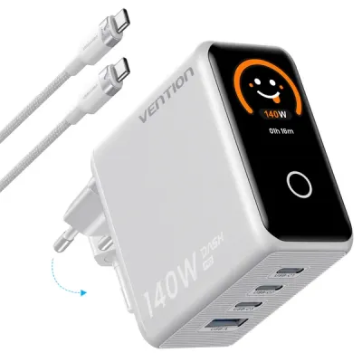 Punjač 3xUSB-C 1xUSB-A 140W sa USB-C kablom 1m VENTION sivi