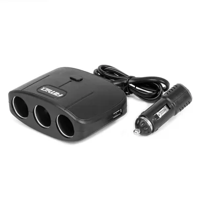 Razdjenik za auto upaljač  sa 3 utičnice i 2 USB porta 100W AMIO