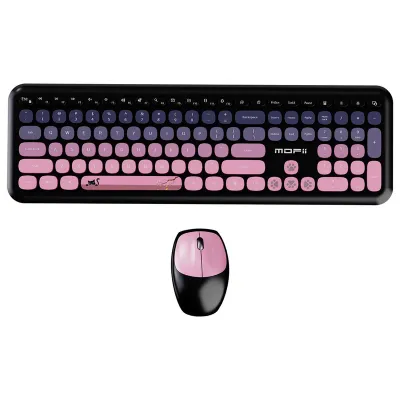 Retro set bežična tastatura i miš MOFII 666 crno roza