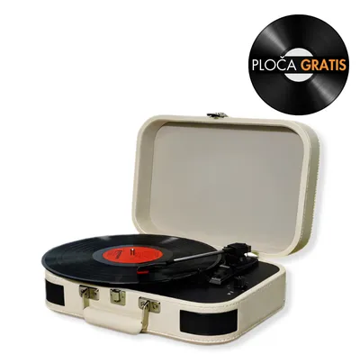 Retro bluetooth  gramofon u kožnom koferu sa zvučnicima GM-214BT bež