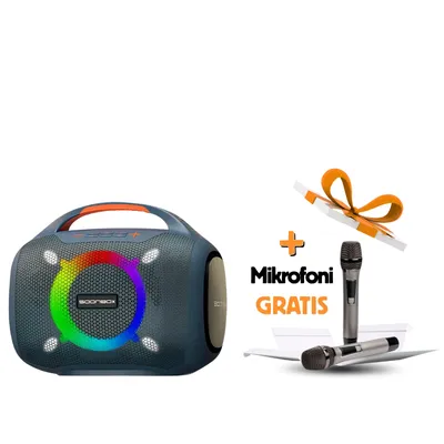 Pijenosni bluetooh karaoke zvučnik sa dva UHF mikrofona SOONBOX S6300 plavi