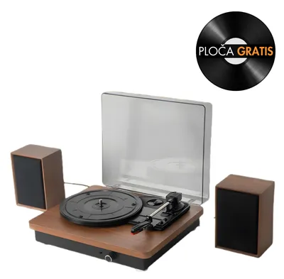 Retro drveni bluetooth gramofon sa poklopcem i odvojenim zvučnicima GM-224BT smeđi