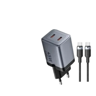 Punjač 2x USB-C 45W sa USB-C kablom 1m VENTION sivi