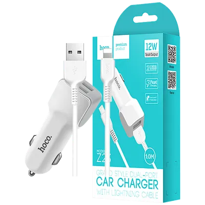 Auto punjač HOCO sa Lightning kablom 1m 12W