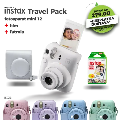 Fotoaparat Polaroid FUJIFILM INSTAX Mini 12  + film + futrola TRAVEL PACK
