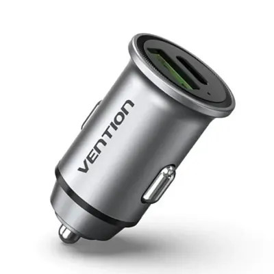 Auto punjač USB-A USB-C 18W VENTION sivi