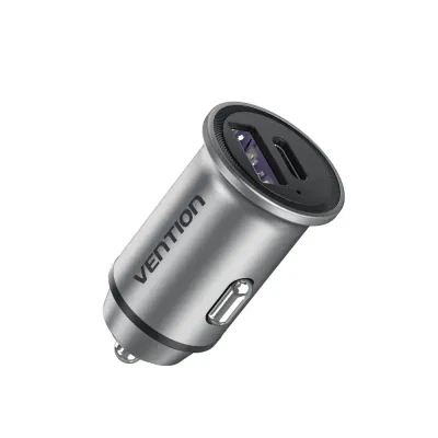 Auto punjač USB-A USB-C 30W VENTION sivi