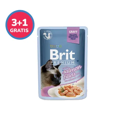 Brit Premium Cat Pouch, Salmon Fillets in Gravy for Sterilised Cats, 85 gr