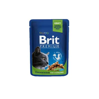 Brit Premium Cat Pouch, Chicken Slices for Sterilised, 100 gr
